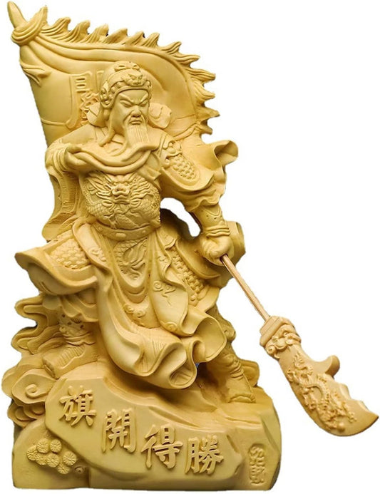 xiledu Hand -Carved Solid Wood Kwan Kung Statue,Feng Shui Decor Guan Gong Statue,Guan Yu/Kuan Gong Statue Home Office Decor