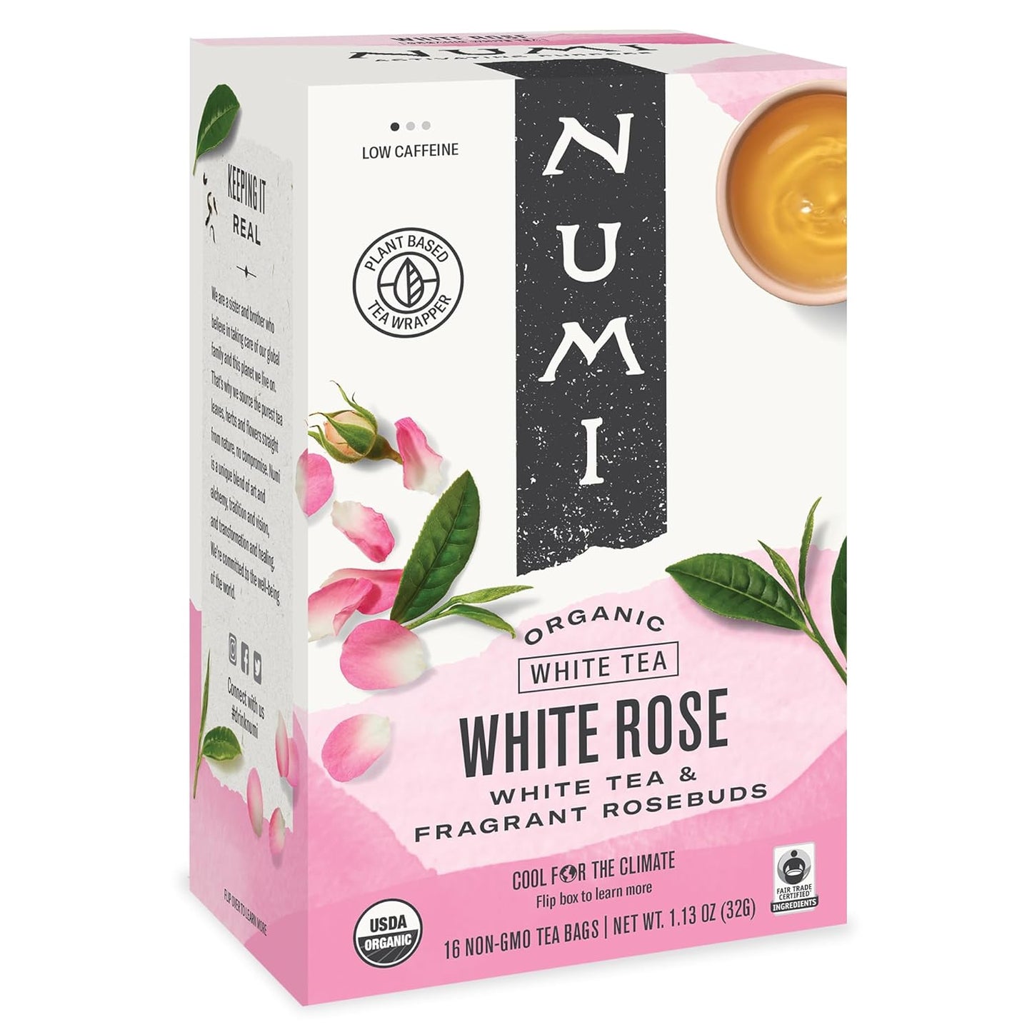 Numi Organic Tea White Rose, 16 Tea Bags (Pack of 6), Velvety White Tea & Fragrant Rosebuds, Low Caffeine