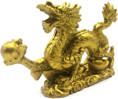 Chinese Gold feng Shui Decor Dragon Statue Figurines Sculpture Collectibles for Luck & Success 9 Inch