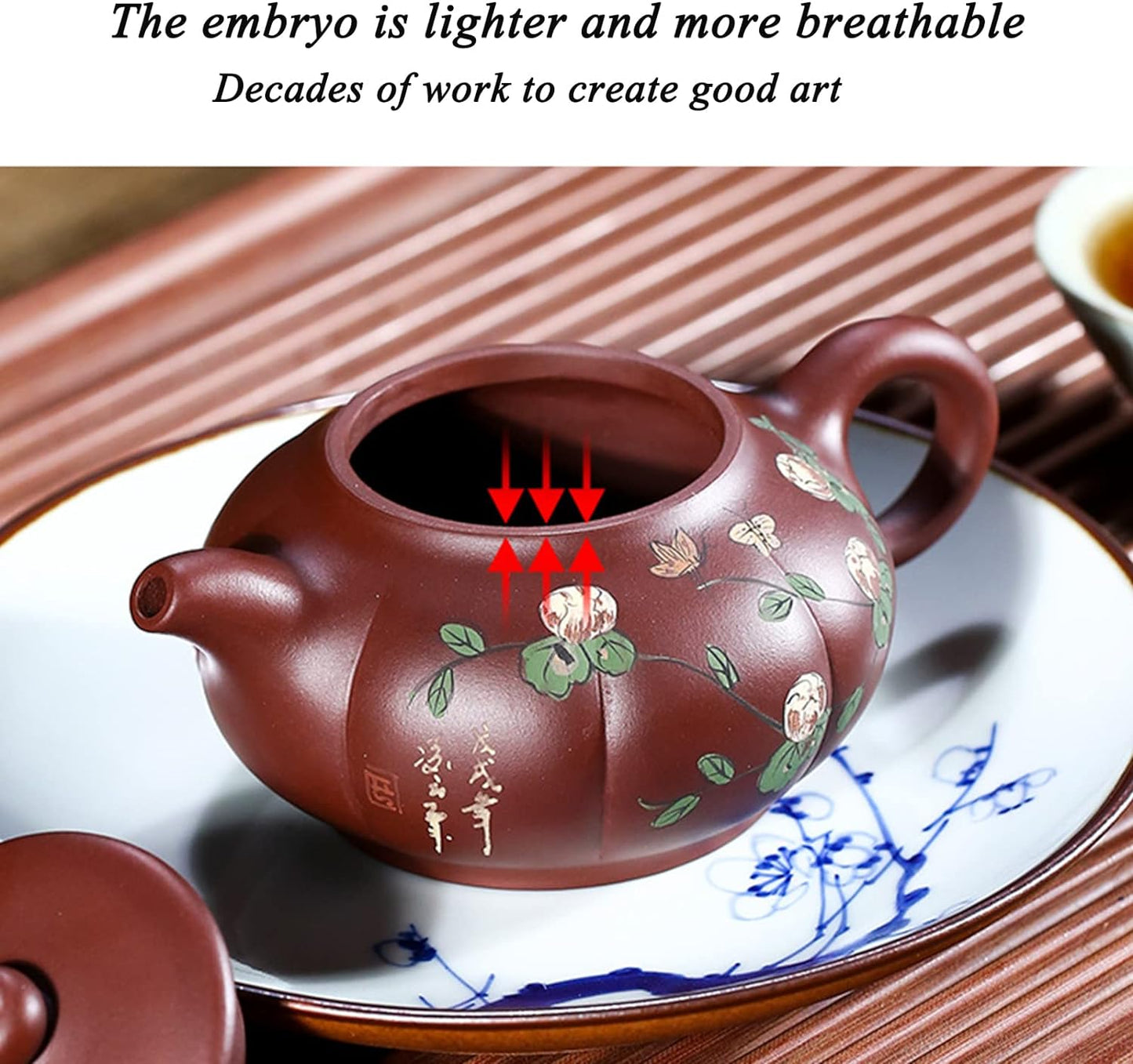 Zisha Teapot Purple Clay Hand Painted Rich and Long Tea Pot 280ml/9.8oz Mud Kettle Pottery Handmade Classical Tea Set