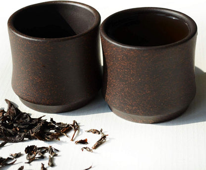 YXHUPOT Teacup 2pcs Chinese Clay Genuine Black Sand Heijingan Zisha GongfuTea Cups (Bamboo tube)