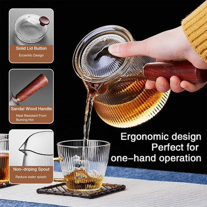 DOPUDO Glass Teapot, 27oz/800ml Tea Kettle with Infuser & Wood Handle, Borosilicate Glass Tea Maker for Loose Leaf Tea, Tea Steeper for Blooming Tea