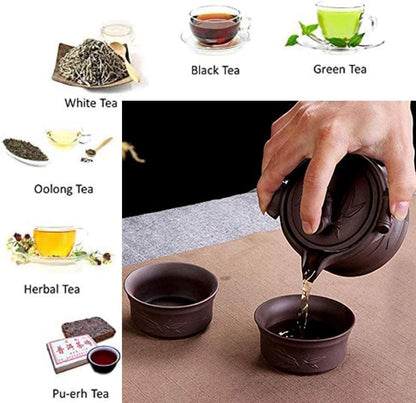 RARITYUS Portable Travel Kung Fu Tea Pot Cup Handmade Yixing Zisha Tea Set Ceramic Teapot Teacups with Tea Tray Travel Bag for Outdoor Picnic