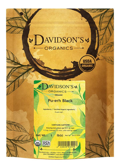 Davidson's Organics, Pu-Erh Black, Loose Leaf Tea, 16-Ounce Bag, Packaging may vary