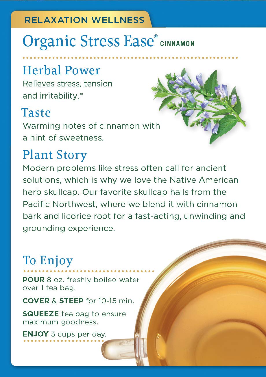 Traditional Medicinals Tea, Organic Stress Ease, Relieves Tension, Promotes Relaxation, 16 Tea Bags
