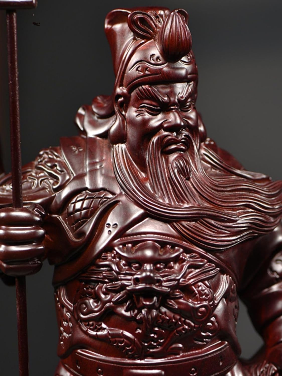 Pear blossom wood carving/花梨木雕关公摆件武财神家居招财镇宅客厅实木供奉神像开业送礼品