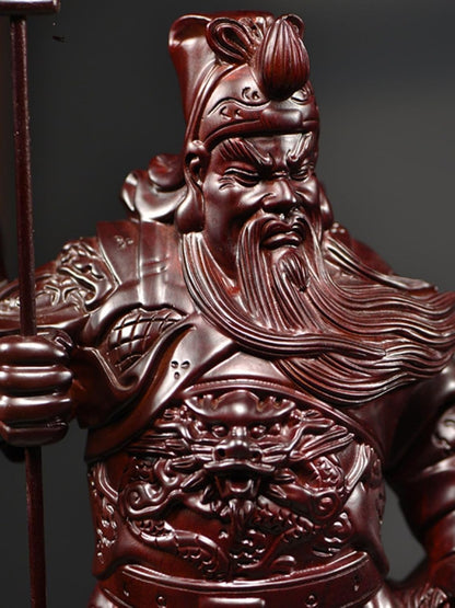 Pear blossom wood carving/花梨木雕关公摆件武财神家居招财镇宅客厅实木供奉神像开业送礼品
