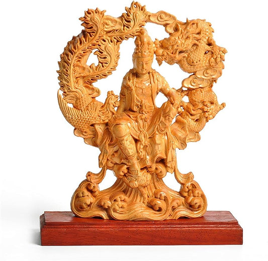 jinyi2016SHOP Feng Shui Statue 20CM Dragon Phoenix Goddess of Mercy Guanyin Buddha Statue Wood Double Sided Hollow Handmade Home Decor Gift Boat Decoration Feng Shui Decor Ornaments