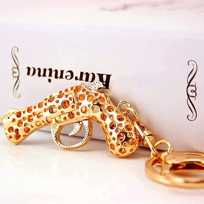 Gun Shaped Keychain Mini Gun Metal Key Ring, Rhinestone Weapons Model Key Fod, Charm for Bag, Backpack (Color : Black, Size : 1.9 x 1.0 x 4.6 in)