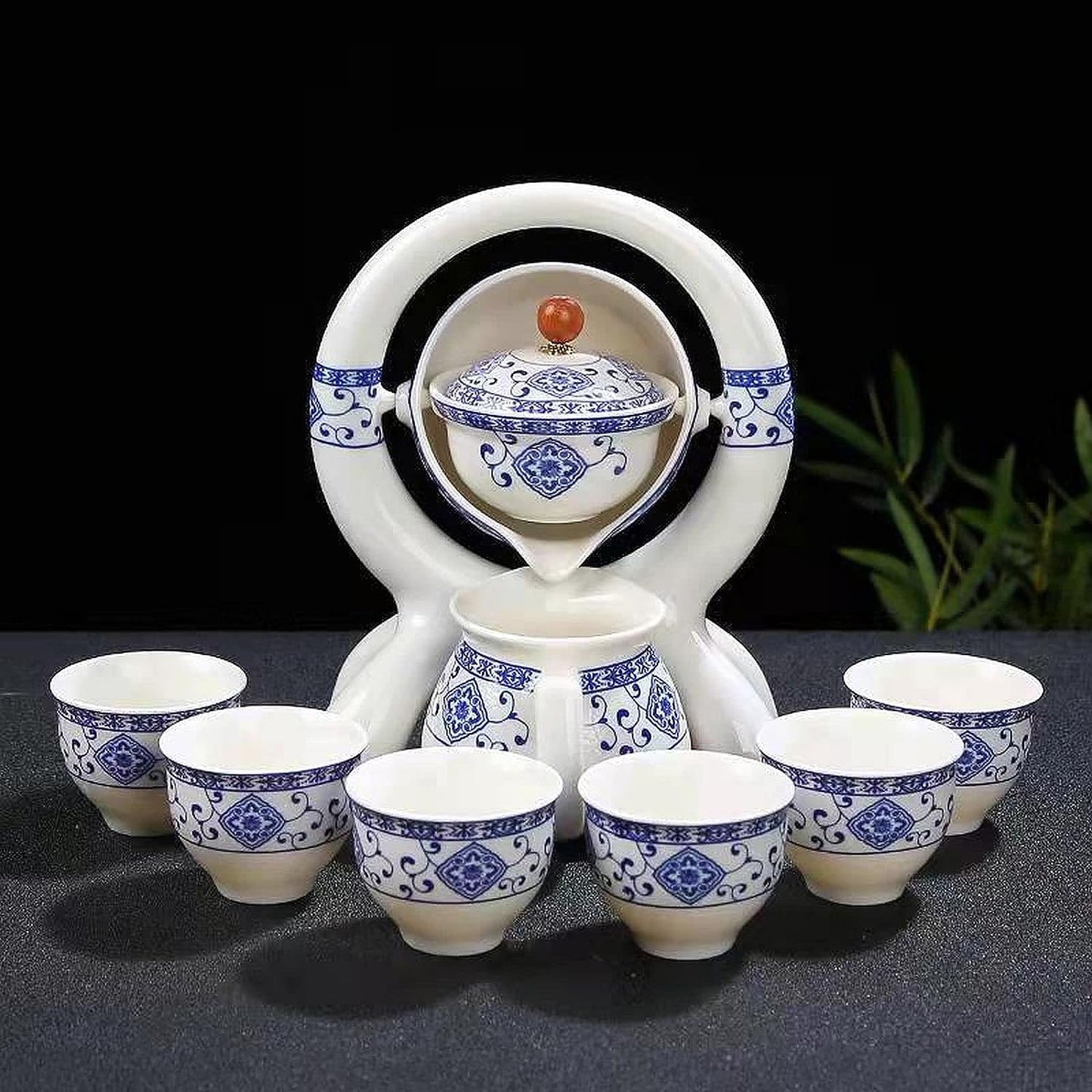 Scizorito 中国功夫茶具套装礼盒,中国龙形状,纯手工烧制,配有 360 度旋转茶壶和浸泡器,适合办公室、家居、礼品(半月火柴)