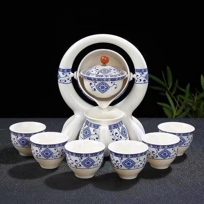 Scizorito 中国功夫茶具套装礼盒,中国龙形状,纯手工烧制,配有 360 度旋转茶壶和浸泡器,适合办公室、家居、礼品(半月火柴)