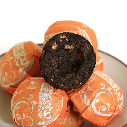 Puerh Tea Cake 20Pcs / 4.58oz 2015 Year Ripe Shu Puerh Tea Orange Peel Citrus Flavored - Yunnan Pu-erh Pu erh Puer Pu'er Chinese Tea - Mini Tuocha