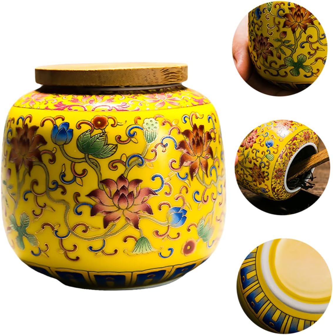 Luxshiny Ceramic Tea Pot Tea Canister Jar Food Storage Canisters Flour and Sugar Containers Yellow Food Storage Jar Candy Container Jar Sugar Jar Ceramic Material Travel Puerh Tea Ceramics