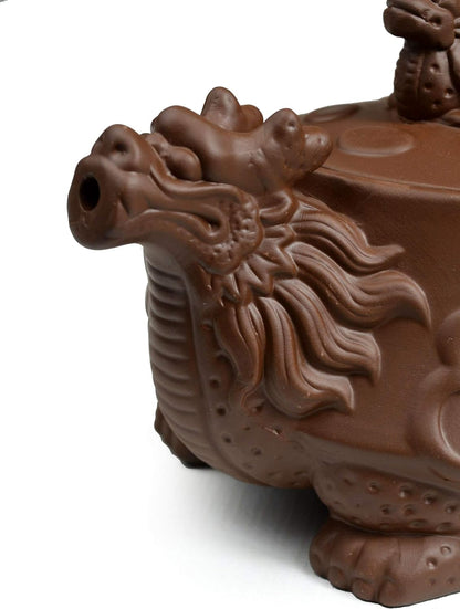 Teapot Chinese Dragon Tortoise Auspicious Zisha Clay Gongfu Tea Pots for Loose Tea (Brown)