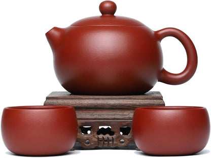 SILINE Fine Yixing Clay Teapot Series,Chinese Genuine Handmade Tea Pot 7.8 Oz with Filter,Infuse Brew Kungfu Tea Maker (Xishi Set,Yixing Zhuni Red Clay)