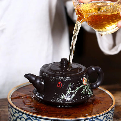 UDRJU Kongfu Teapot 220Ml Yixing Zisha Teapot Bamboo Black Clay Tea Set
