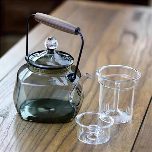 Afternoon Tea Set Japanese Square Heat Resistant Glass Teapot Steaming And Boiling Dual-use Lifting Beam Tea Pot Glass Kettle Kung Fu Tea Set Tea Set For Adults
