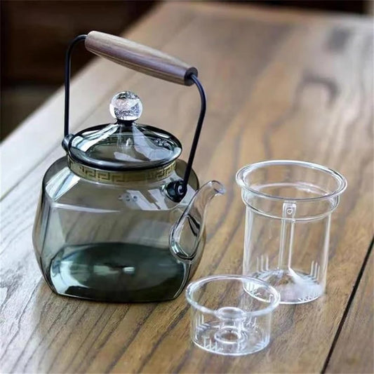 Afternoon Tea Set Japanese Square Heat Resistant Glass Teapot Steaming And Boiling Dual-use Lifting Beam Tea Pot Glass Kettle Kung Fu Tea Set Tea Set For Adults