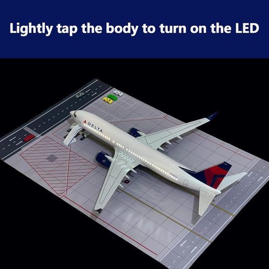 B737 Model Airplane 18.5 Inches Long 1/150 Scale 737 Aircraft with LED Lights and Airport Scene Accessories Ideal Display and Gift