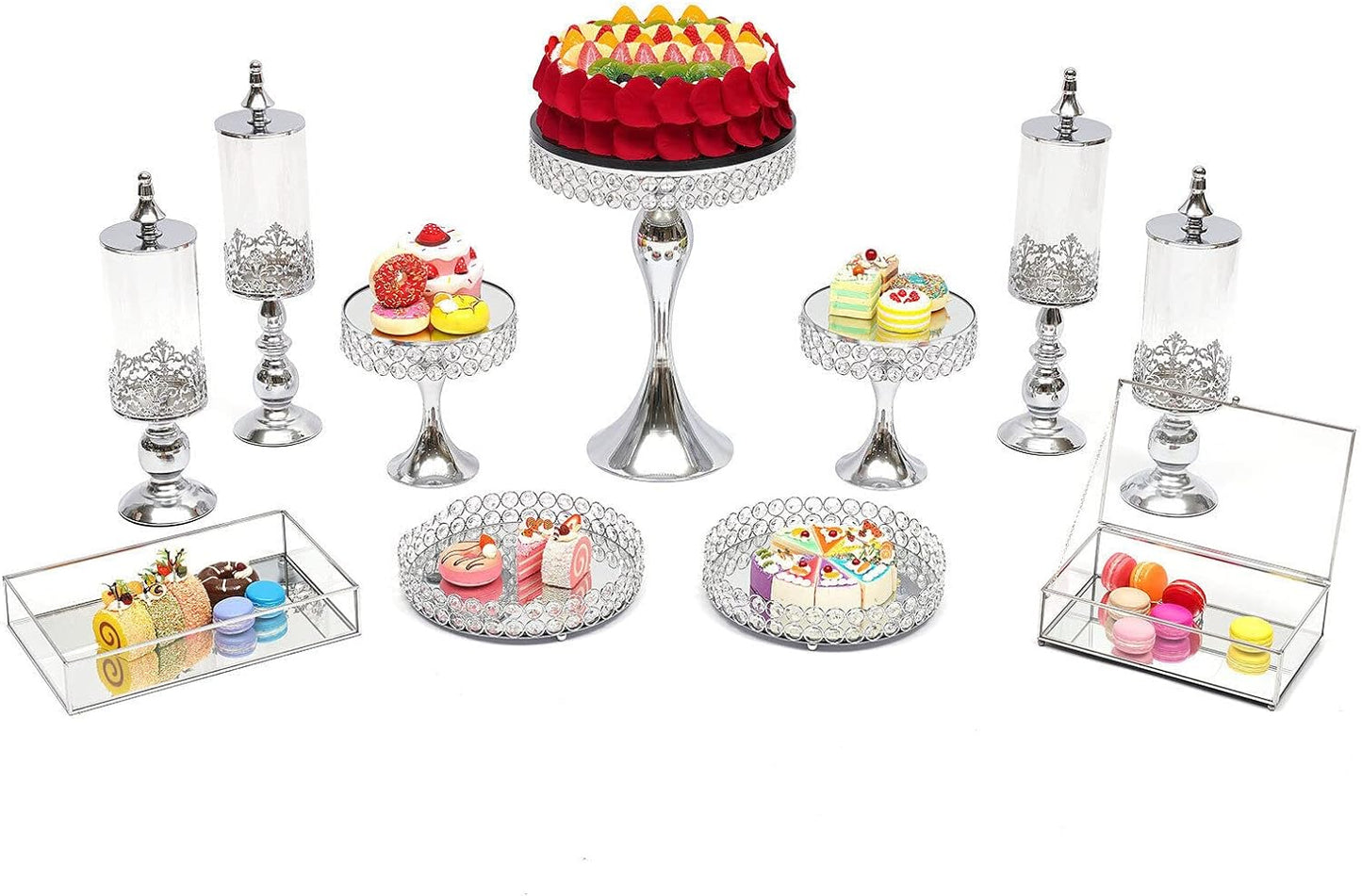 11Pcs Metal Cupcake Stand, Crystal Cake Stand Display Set Cake Large Cake Rack with Base Dessert Trays for Wedding Afternoon Tea Birthday Party