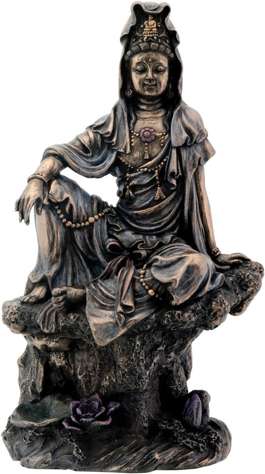 7 Inch Bronze Water and Moon Kuan Yin Buddhism Statue Figurine