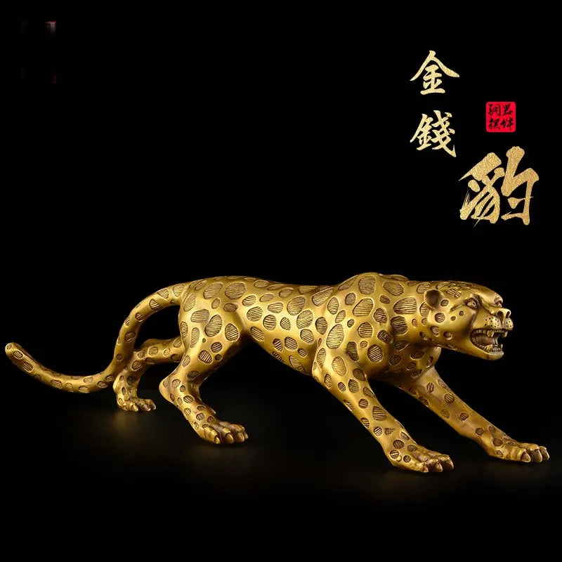 73CM Huge large TOP Decoration art HOME Company shop Dubai Auspicious COPPER GOOD Luck Money leopard Panthera pardus Sculpture
