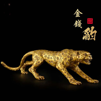 73CM Huge large TOP Decoration art HOME Company shop Dubai Auspicious COPPER GOOD Luck Money leopard Panthera pardus Sculpture