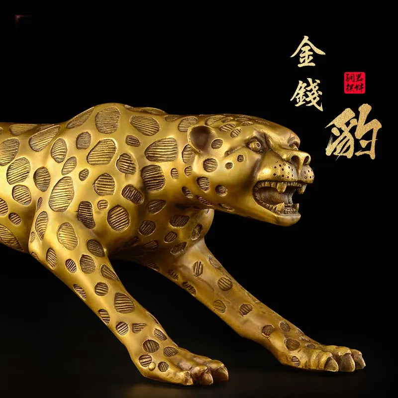 73CM Huge large TOP Decoration art HOME Company shop Dubai Auspicious COPPER GOOD Luck Money leopard Panthera pardus Sculpture