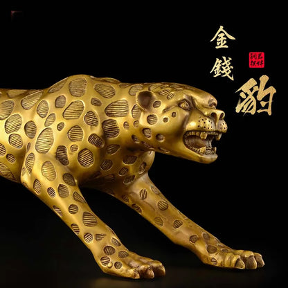 73CM Huge large TOP Decoration art HOME Company shop Dubai Auspicious COPPER GOOD Luck Money leopard Panthera pardus Sculpture