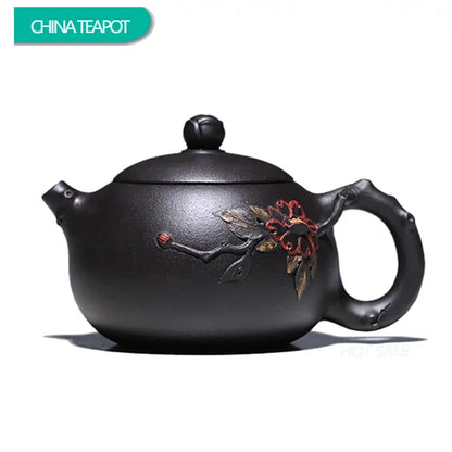 230ml Chinese Yixing Purple Clay Teapot Famous Handmade High-end Xishi Tea Pot Hand Carved Kettle Zisha Tea Set Collection