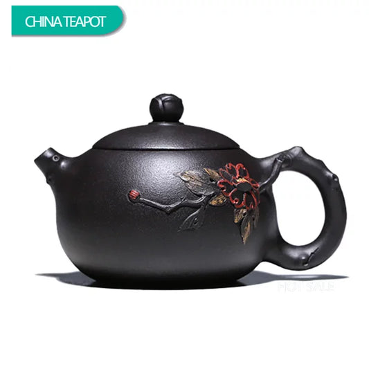 230ml Chinese Yixing Purple Clay Teapot Famous Handmade High-end Xishi Tea Pot Hand Carved Kettle Zisha Tea Set Collection