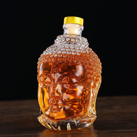 750ML Glass Wine Bottle Buddha Head Statue Water Bottle for Vodka Whiskey Drink Glasses Wedding Vasos De Vidrio Home Decor