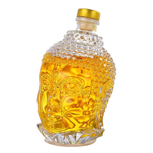 750ML Glass Wine Bottle Buddha Head Statue Water Bottle for Vodka Whiskey Drink Glasses Wedding Vasos De Vidrio Home Decor