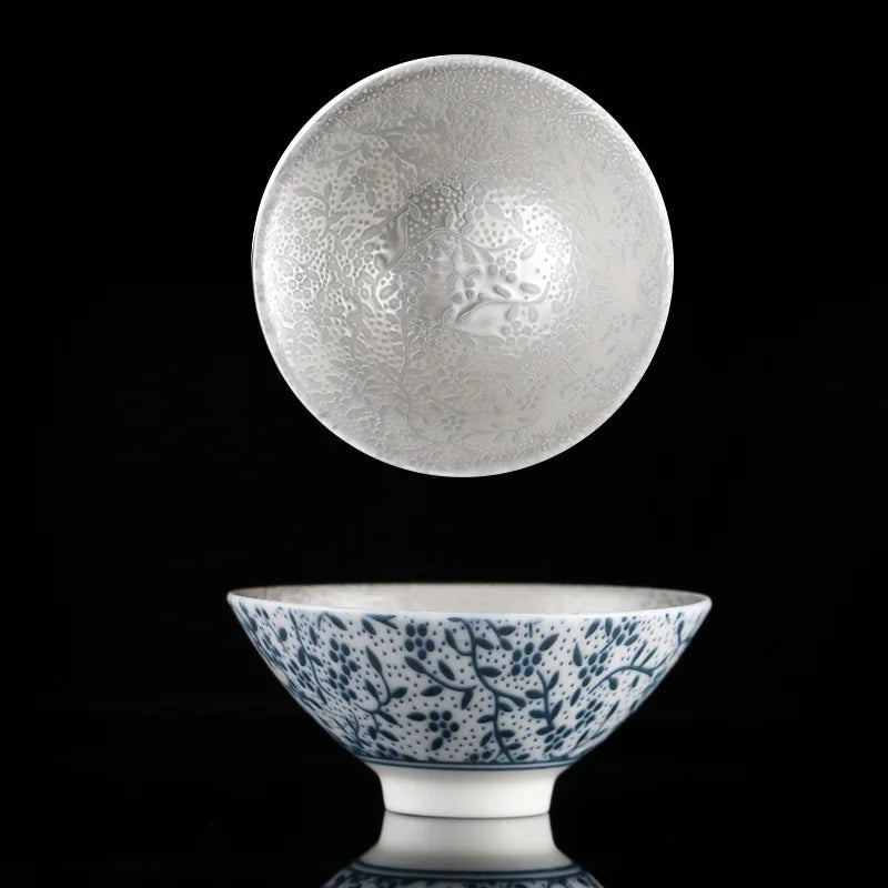 75ML Pure Silver Tea Cup Ceramic Ware Inlaid with Silver Tea Bowl
