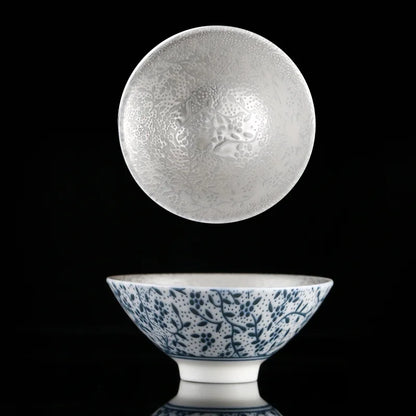 75ML Pure Silver Tea Cup Ceramic Ware Inlaid with Silver Tea Bowl