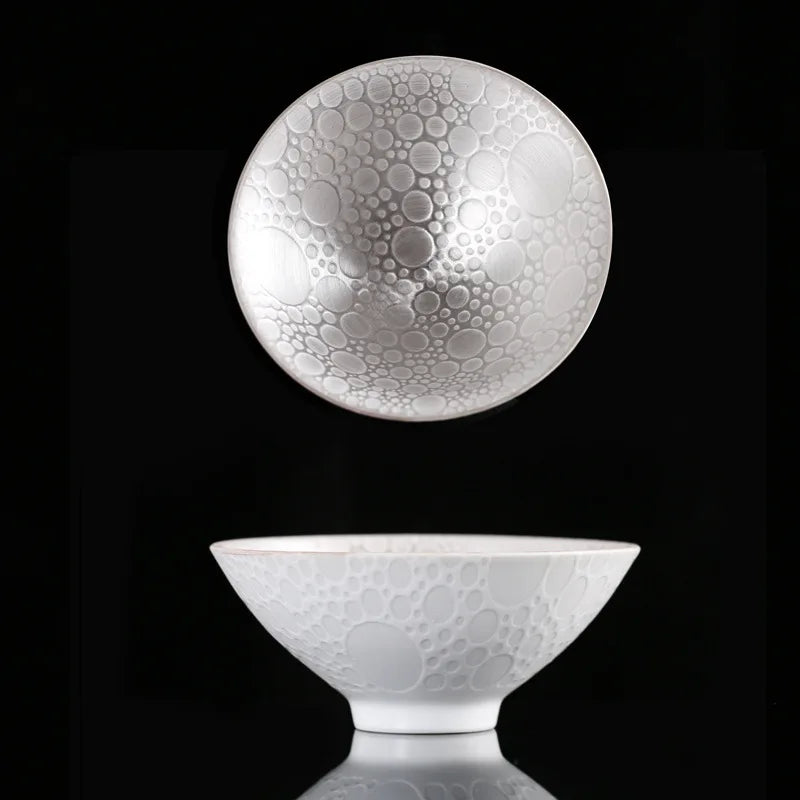 75ML Pure Silver Tea Cup Ceramic Ware Inlaid with Silver Tea Bowl