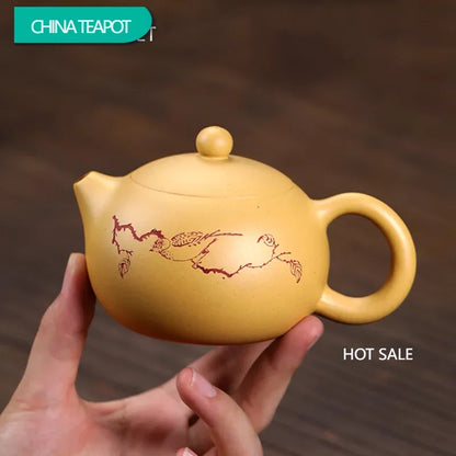 220ml Yixing Purple Clay Teapot Handmade Ball Hole Filter Xishi Tea Pot Raw Ore Gold Section Mud Kettle Chinese Zisha Tea Set
