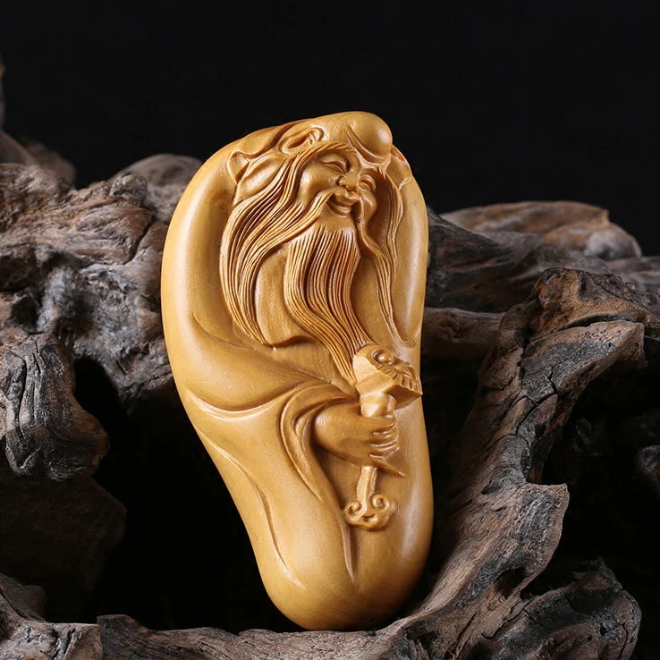 7CM longevity god Boxwood Carving Solid Wood Health Statue Taoist Theology Craft Gifts