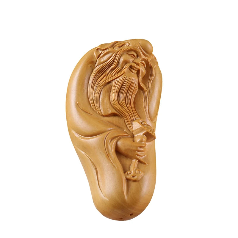 7CM longevity god Boxwood Carving Solid Wood Health Statue Taoist Theology Craft Gifts