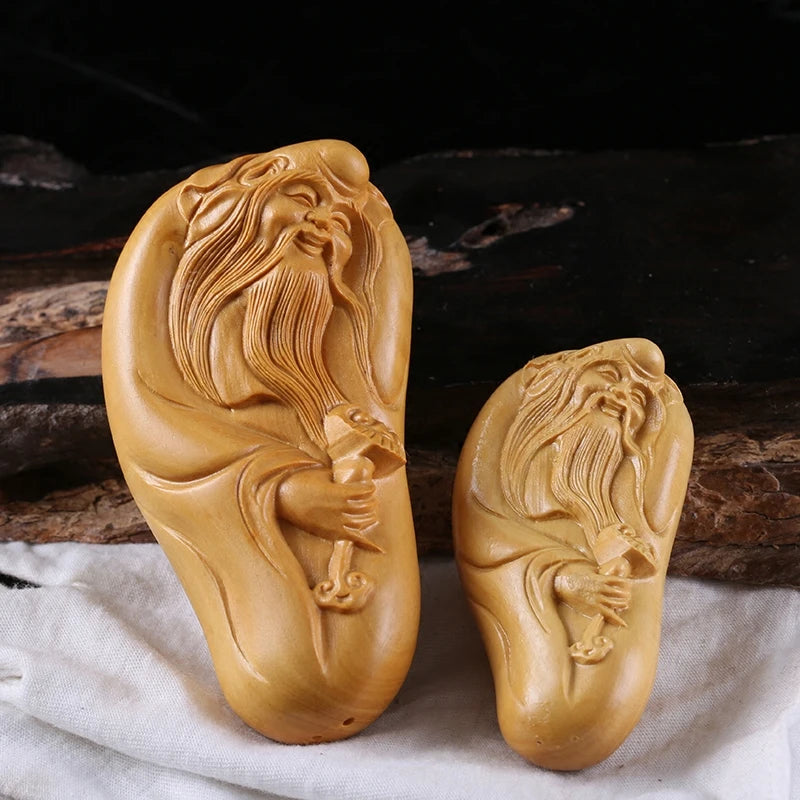7CM longevity god Boxwood Carving Solid Wood Health Statue Taoist Theology Craft Gifts
