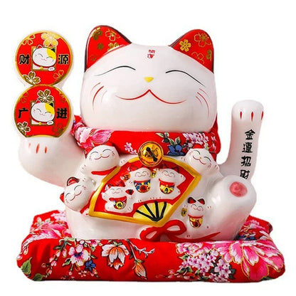 7Inch Ceramic Beckoning Cat Maneki Neko Ornament Feng Shui Decoration Swing Lucky Cat