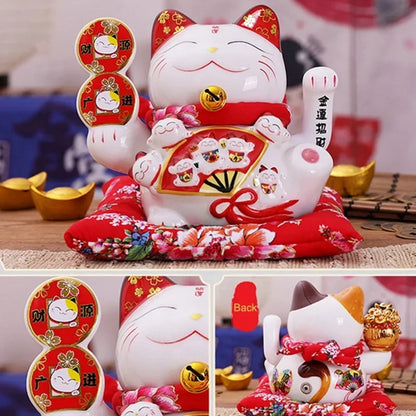 7Inch Ceramic Beckoning Cat Maneki Neko Ornament Feng Shui Decoration Swing Lucky Cat