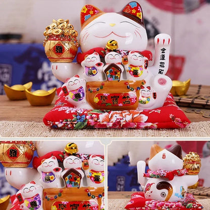 7Inch Ceramic Beckoning Cat Maneki Neko Ornament Feng Shui Decoration Swing Lucky Cat