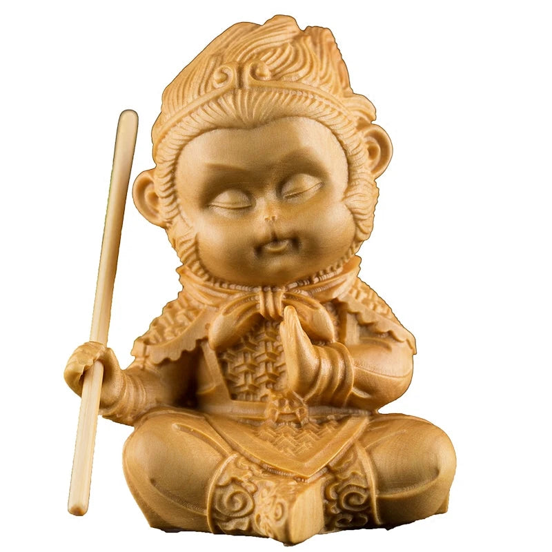 7cm Delicate Monkey King Statue Carving King Monkey Doll Home Decorations Wood Craft Figurine Decoration Wood Miniatura