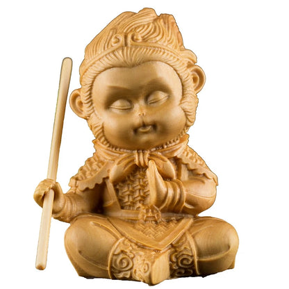 7cm Delicate Monkey King Statue Carving King Monkey Doll Home Decorations Wood Craft Figurine Decoration Wood Miniatura