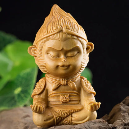 7cm Delicate Monkey King Statue Carving King Monkey Doll Home Decorations Wood Craft Figurine Decoration Wood Miniatura
