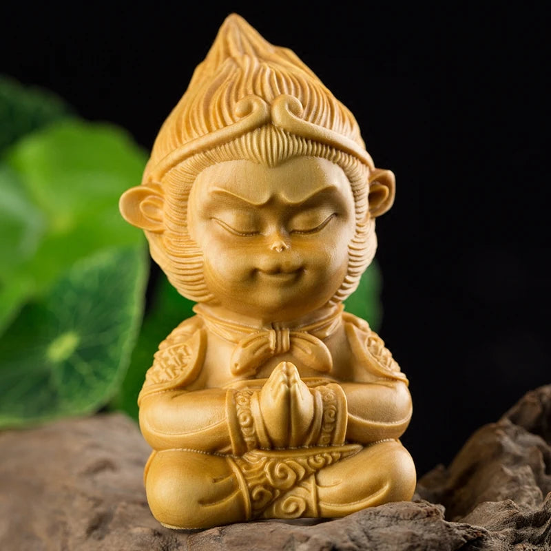 7cm Delicate Monkey King Statue Carving King Monkey Doll Home Decorations Wood Craft Figurine Decoration Wood Miniatura