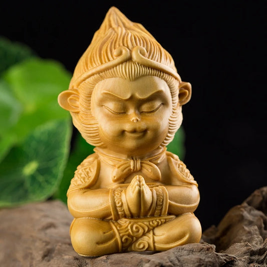 7cm Delicate Monkey King Statue Carving King Monkey Doll Home Decorations Wood Craft Figurine Decoration Wood Miniatura