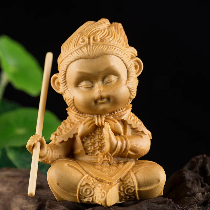 7cm Delicate Monkey King Statue Carving King Monkey Doll Home Decorations Wood Craft Figurine Decoration Wood Miniatura
