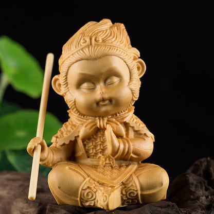 7cm Delicate Monkey King Statue Carving King Monkey Doll Home Decorations Wood Craft Figurine Decoration Wood Miniatura